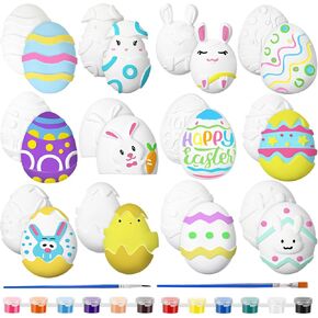Pasimy 12 PCS Easter Eggs Pishs طقم الفنون والحرف الطلاء الخاصة بك تلوين البيض الخاصة بك مجموعات تزيين ديي هدايا مع فرشاة الدهانات الصبغة لصالح سلة عيد الفصح الحفلات أنشطة الإبداع أنشطة الإبداع