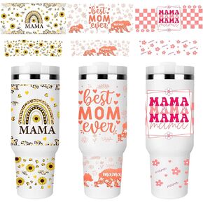 لفات الأشعة فوق البنفسجية DTF Cup ، 6 صفيحة Mama UV DTF نقل ملصقات لـ 40 أوقية من البهلوان ، وملفات كوب مقاوم للماء عباد الشمس ، لوازم وهدايا مخصصة لـ DIY.