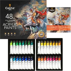 Castle Art Supplies 48 × 22 مل مجموعة الطلاء الأكريليك | صيغة جديدة محسنة | مجموعة شاملة للمبتدئين ، الفنانين البالغين | جودة ألوان مكثفة | سلس للاستخدام على نطاق الأسطح (صيغة جديدة محسنة)