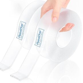 Double Sided Tape Heavy Duty (Extra Large, Pack of 2, Total 19.7 ft) Clear Mounting Tape, Reusable & Removable, Non-Marking, Washable, Heavy Duty Adhesive for Wall Hanging, Photos, Carpet