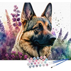 ToCare German Shepherd Paint by Numbers Kit للبالغين ، طلاء الكلاب بواسطة قماشية أرقام ، وأطقم الطلاء من أكريليك للبالغين لمحبي الكلاب 16 × 20 بوصة (بدون تأطير)