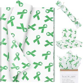 100pcs Heath Heath Heath Gift Wrappe Tissue Paper Green Ribbon Awarnessing Tissue Paper لأكياس الهدايا لجمع التبرعات لحضور حفلات الصحة العقلية DIY