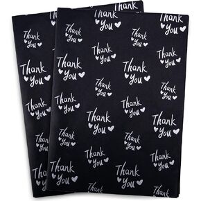 MR FIVE 40 Sheets Large Size Black with Silver Thank You Tissue Paper Bulk,20" x 28",Silver Thank You Tissue Paper for Packaging,Gift Bags,Black Packaging Tissue Paper for Small Business