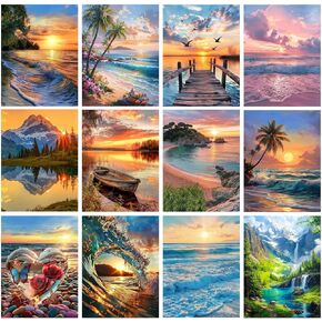 CreateJoy 12 Pack 5D الماس مجموعات فن للبالغين - Peach Diamond Art Diy Paint مع نقاط دائرة الماس الدائرية للمبتدئين ، لوحات الأحجار الكريمة لـ 12x16 بوصة ديكور الجدار المنزلي