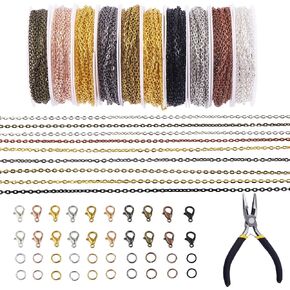 Keadic 411Pcs 10 Colors Alloy Jewelry Making Kit Includes Necklace Link Chain Rings, Lobster Clasps, Jump Rings Cable Chains Bulk and Pliers for DIY Earring Bracelet Pendant Making Findings Supplies
