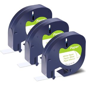 6 Pack Compatible for Dymo Letratag Refills 91330 10697 S0721510 White Paper Label Tape 1/2'' 12mm x 4m for Dymo Letratag Label Maker LT-100H LT-100T 200B QX50