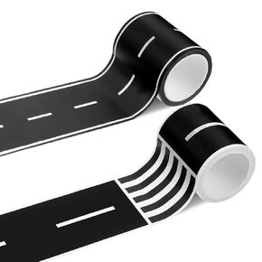 2 Rolls Road Tape for Kids, Black Road Car Track Tape Easy to Stick and Tear Residue Free Race Roadway Tape for Kids Birthday Party Racing Party Decoration - 2 Inch Wide 16 FT Long