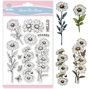 Globleland Daisy Longmark Clear Stamps for Card Making Flowers Flowers Gring Flowsmark Silicone Clear Stamps Butterfly Transplent Seal Seal for Diy Scrapsing Photo Photo Decor