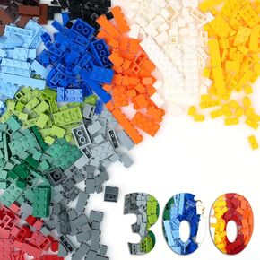 310 Pieces Classic Bricks Parts Pack, 2 Stackable Base Plates Transparent Flat Plates and Basic Creative Bulk Blocks, Compatible Starter Building Blocks in Random Color - Mixed Shape