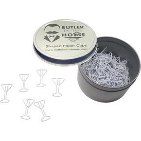 Butler in the Home 100 Count Martini Paper Paper Clips رائعة لجامعي مشبك الورق أو هدية المكتب - يأتي في الصفيح الدائري مع غطاء وصندوق هدايا (أبيض)