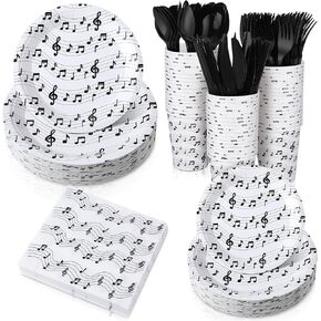 Yungyan 252 PCS Musical Note Plates and Fedical Set Music Music Party Decorations Dispipable Notes Paper Lapkins Cups Knives Spoons Forks Concert Musical Music