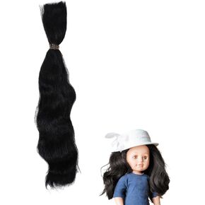Globbleland Black Doll شعر مستعار 20 سم طويلة موهير لصنع دمية شعر مستعار ناعم مرن سميك أزياء الشعر دمى وملحقات للدمى صنع الفنون والحرف اليدوية DIY