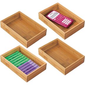 MDESign Bamboo Drigher Organizer - 9 "Trachable Box Torke Tray - Office & Home Organization - Natural Wood - 4 Pack