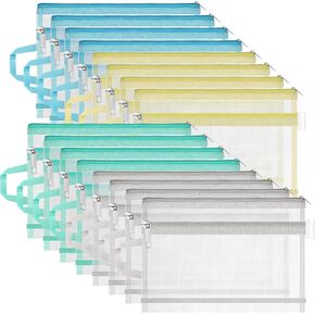 16 Pack A4 Colored Mesh Szipper Bags ، Layers Double Layers Nylon Toy Storage Bag مع مقبض ، مجموعات لبناء اللغز للسفر ، والمدرسة ، ولعبة الطاولة ، والمكتب ، والمنزل المنزلي