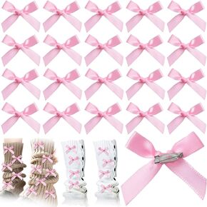 20pcs Bow Safety Pins Charms, Mini Cute Bow Junk Socks Charms for Women, Ribbon Bowknot Brooch Pins Accessories for Shoes Shirts Hats Jeans Shawls- Pink