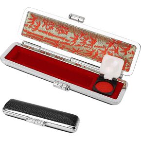 PU Japanese Hanko Stamp Case, Japanese Name Seal Box, Round Leather Stamp Box, Horn Seal Box, Japanese Seal Holder (Black, 0~12mm)