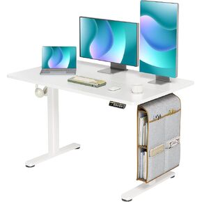 Claiks Electric Desking Desk Hightable مع حقيبة تخزين واسعة ، 48 × 24 بوصة مكتب الوقوف مع خطاف سماعة الرأس ، وضع مكتب للوقوف لمحطة عمل كمبيوتر المكتب المنزلي ، أبيض