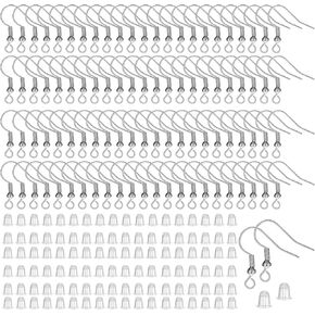 400Pcs Earring Making Kit, Earring Hooks Stainless Steel Ear Wires Fish Hooks, French Wire Hook Jewelry Making Supplies with Jump Rings and Clear Silicone Backs Stopper(Silver)