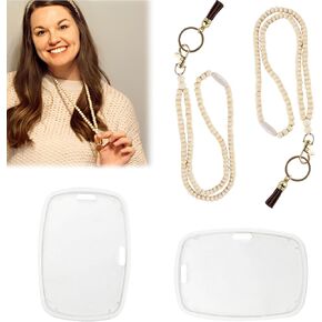 4pc Lanyards مجموعة الحبل لبطاقات هوية شارات المعلم الحبل مع حاملي شارات السيليكون المقاوم للماء ، حبل الخشب الخشبي المتين للخرز لبطاقات Keys