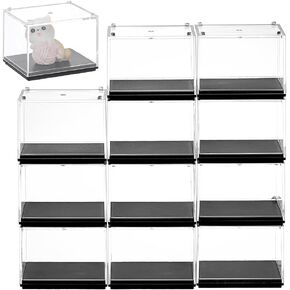 FINGERINSPIRE 12 PCS Minifigures Display Case 2.4x2x1.9inch Stackable Model Display Case Clear Acrylic Display Case with Black Base Building Blocks Boxes for Minifigures Action Figures Storage Gift
