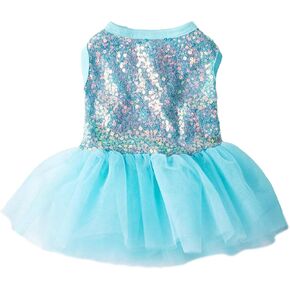Qwinee Sparkly Sequin Dog Dress Truck Cute Puppy Dress Skirt Tutu Bling Princess Cat Dress Fress Summer Birthday Party Pet Frict for Medium Exgenced كبير الكلاب القطط القطط الفتيات الصلبة الأزرق XS