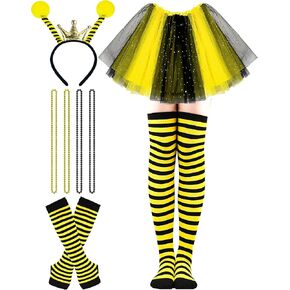 Hikkcos Bee Costume Set for Woman - Yellow Queen Bee Tutu Skirt, Bopper Antenna Headband for Halloween, Honey Party Cosplay