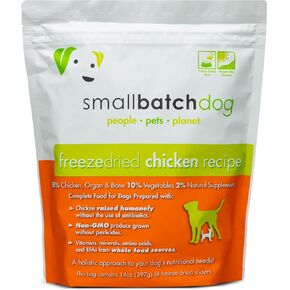 Smallbatch Pets Freeze-Dried Premium Raw Food Diet for Dogs, Chicken Recipe, 14 oz, Made in The USA, Organic Produce, Humanely Raised Meat, Hydrate and Serve Patties, Single Source Protein, Healthy
