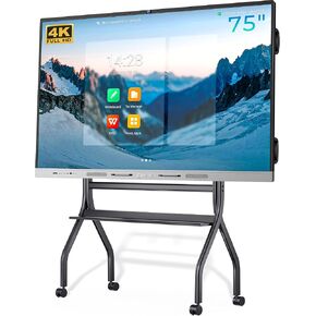 HKMLC 75 بوصة Smart Board مدمج في 4800 ميجابكسل كاميرا 4K UHD و Mobile Portable Stand مع عجلات للفصول الدراسية والمنزل والأعمال (تضمين الجدار)