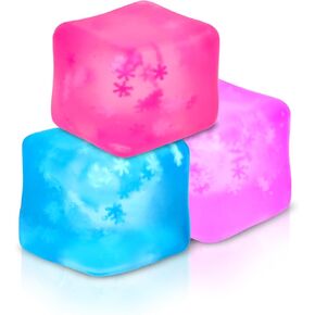 Fidget Toy Stress Cube 3 Pack,Cube Stress Ball with Snowflakes Inside,Mellow and Chill Touch,Classroom Prize Box Toys,Cube Squishies for Adults Kids Children Teens