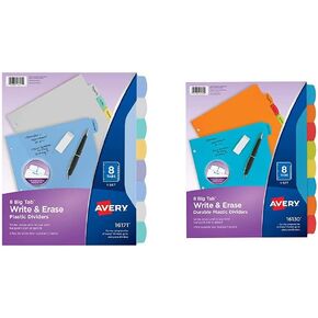 Avery Big Tab Write & Erase Dising Plastic Dividers for 3 Ring Binders ، مجموعة 8-Tab ، متعددة الألوان مشرقة (16171) + (16130)
