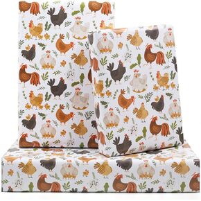 Nepog Farm Hen Wrapp Paper for Boys Girls Kids ، Rustic Farm Animal Rooster Hen Chicken Chicken Pets Party 6 Sheets Plate 20x28 Inpover لكل ورقة لعيد الميلاد لوازم استحمام الطفل
