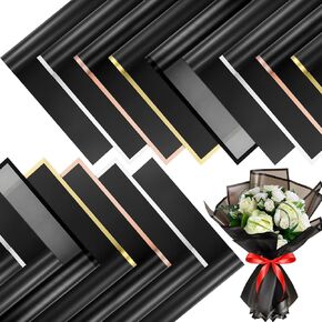 AmazingSpark 100 Sheets 5 Styles Black Flower Wrapping Paper Waterproof Floral Bouquet Wrapping Paper Florist Bouquet Supplies Packaging for Wedding Graduation Birthday Mother's Day Gift DIY Crafts