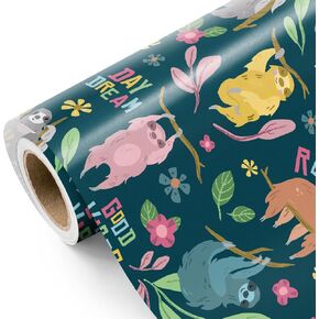 Wrapaholic Sloth Defream Wrapp Wrapp Roll - Mini Roll - 17 Ing × 16.5 قدم - كسلان رائعتين ونباتات مثالية لعيد الميلاد ، دش الطفل
