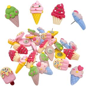 Rurili Resin Ice Cream Shape Thumbtack دبابيس دفع جميلة للوحة الإعلانات ، الخريطة ، لوحة الفلين ، التقويم ، الصورة ، منزل الجدار ، المكتب ، اللوازم المدرسية 30 قطعة (أ)