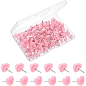 100 PCS Heart Push Pins ، Toots Thumb Pink Pink for Cork ، وحب القبور المزخرفة بالقلب للمنزل ، لوحة إعلانات ، لوحات ، خريطة ، ومزيد