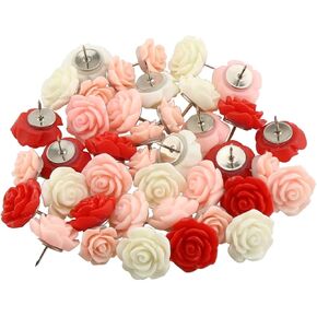 Camellia pushpin e-outpative 40pcs شكل الوردة دبابيس دبابيس زخرفية floret thumbtacks زهرة pushpins cork board toots for whiteboard ، photo wall map bulletin board home rosum thumbtack