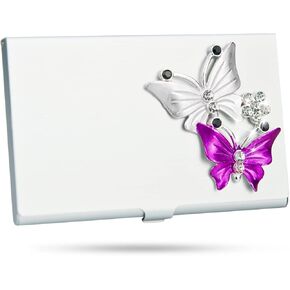 حامل بطاقة عمل Bling Butterfly Small Business للنساء ، وحالة بطاقة العمل ، وحاملي بطاقات الجيب ، وحامل بطاقة الاسم النحيف مع سعة 10-20 بطاقات (أسود)