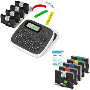 D210S Label Maker with 4 Laminated White Tapes and 5 Laminated Color Tapes