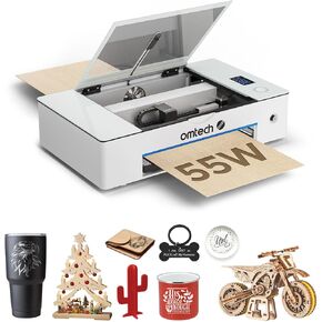 Omtech Polar+ 55W STAPTOP STOP LASER ENGRAVER ، 20 "X12" CO2 آلة نقش بالليزر مع محورين دوارين يركزون على ماء الكاميرا 5MP ، آلة قطع الليزر للليزر للزجاج الخشبي أكثر