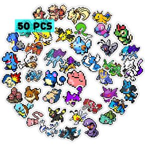 ملصقات حيوانات Pounchi Retro Pixel (50 بكسل كبير الحجم) جمالية فينيل كاواي ملصقات لطيفة ألعاب فيديو للعبة لوازم الحفلات.