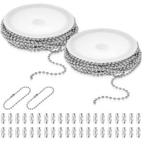 Two Sets of Ball Bead Chains, Beaded Necklace Metal Chains with 40 Pieces Matching Connectors Clasps for Jewelry Making Necklace Bracelet Earring Findings DIY Craft(Silver)
