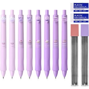 Temiary Cute Cartoon Mechanical Pencil Set, 8 Pcs Plastic Mechanical Pencils 0.5 mm with 60 Pcs 2B Pencil Leads, 2 Pcs Erasers, School Office Supplies for Drawing Writing Sketching (Green)