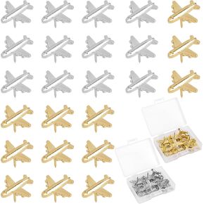 Framendino ، 24 Pack Metal Airplane Push Pins Airplanes Thumbtacks for Cork Board Map Gold Silver