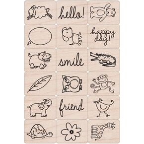 Hero Arts LP136 Ink 'n' Stamp Wood Sets, Happy Animals
