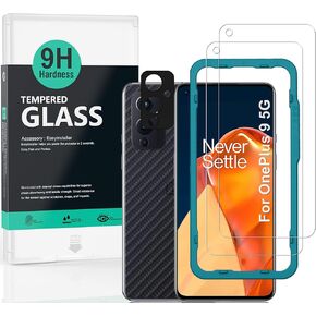 Ibywind Screen Protector For OnePlus 9 5G,with 2Pcs Tempered Glass,1Pc Camera Lens Protector,1Pc Backing Carbon Fiber Film [Fingerprint Reader,Easy to install]