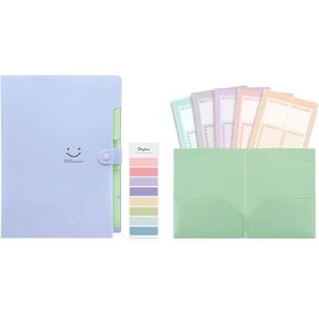 SKYDUE File Folder with 8 Labels & Plastic Folders with Clear Front Pocket, 6 pcs
