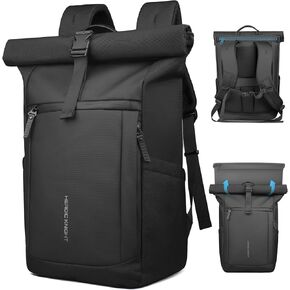 Rolltop Backpack with Laptop Compartment, Expandable Roll Top Backpack for 15.6 Inch Computer, Laptop Backpacks for Men and Women, Ideal for Travel Business Work College, Black
