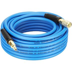 YOTOO Hybrid Air Hose, 1/4-Inch by 50-Feet 300 PSI Heavy Duty Air Compressor Hose, Lightweight, Kink Resistant, All-Weather Flexibility with 1/4-Inch Industrial Air Fittings and Bend Restrictors, Blue