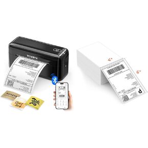 MUNBYN RW402B Thermal Label Printer+Thermal Direct Shipping Label (Pack of 500 4x6 Fan-Fold Labels)