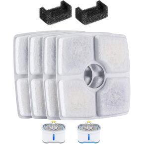 Wonder Creature Cat Fountain Filter for Cubic Cat Water Fountain, 4 Carbon Filters 2 Foam Filters Pack, Elliptical Cat Fountain Filter